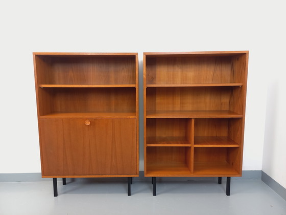 Image 1 of Vintage Scandinavian Modernist Storage Bookcase in Teak and Black Metal from the 60s