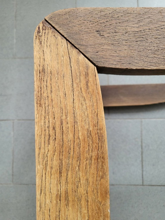 Image 1 of Vintage salontafel/bijzettafel uit de jaren 1940/1950 van beukenhout met kathedraalglas.