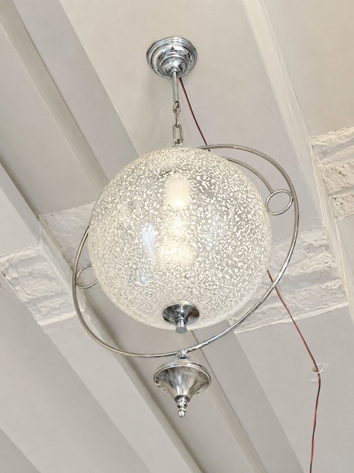Rare Italian vintage frosted glass pendant lamp - Murano style - 1960s/70s