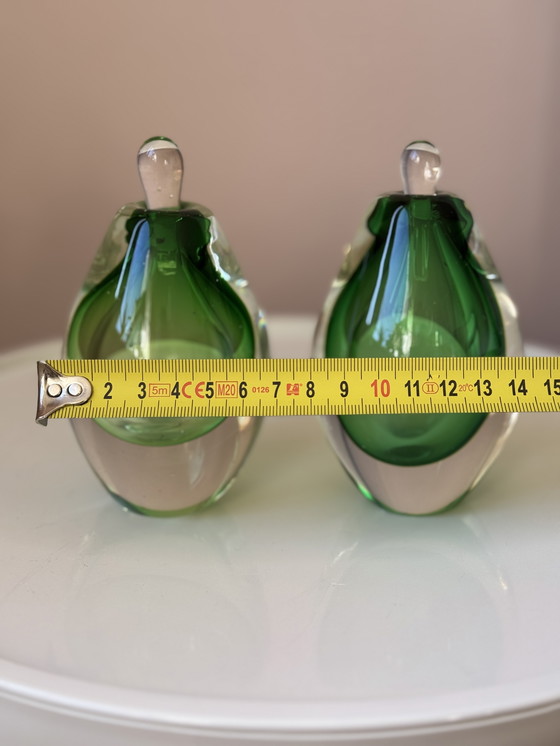 Image 1 of Set di bottiglie di profumo in vetro vintage, a forma di pera/goccia, verde – design scultoreo