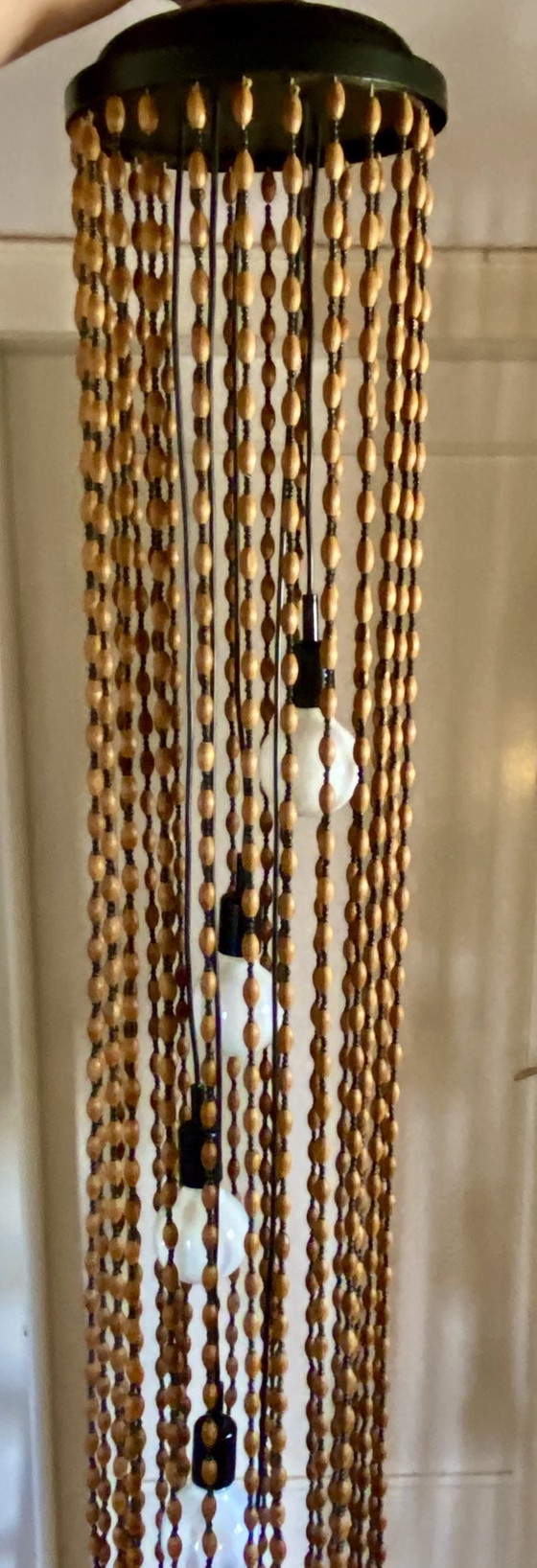 Image 1 of Temde pendant lamp wooden beads 60s Mid - Century cascades
