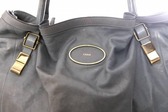 Image 1 of Chloe, borsa shopper in pelle blu/grigia con dettagli dorati.
