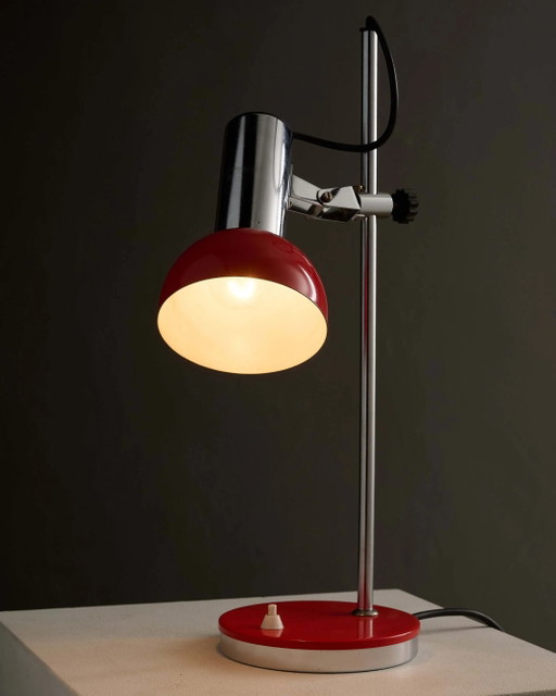 Verstelbare Chroom en Rode Space Age Tafellamp