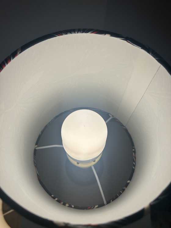 Image 1 of Atmospheric table lamp with crane motif shade made from Scheurich vase
