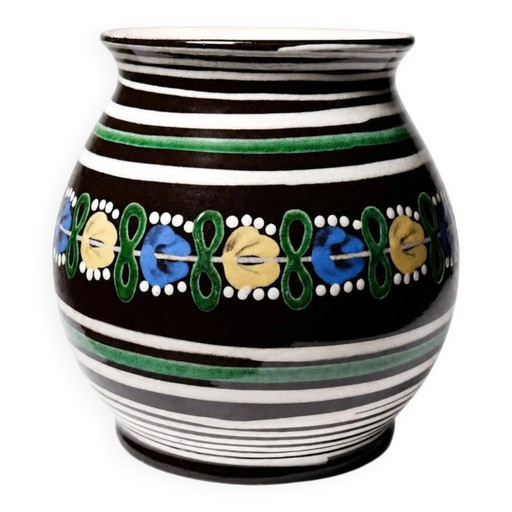Petit vase slovaque antique de Pozdišov en terre cuite émaillée, années 1920-1930.