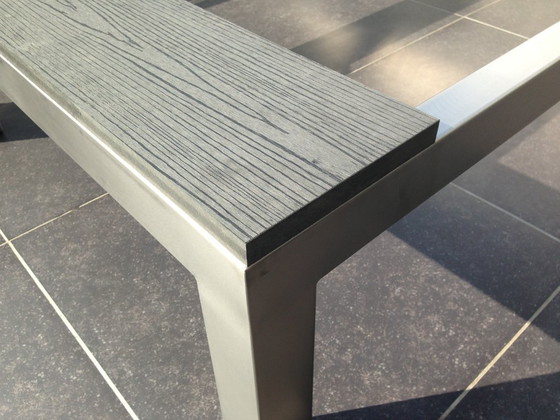 Image 1 of Chaise longue unique en acier inoxydable avec des planches composites solides