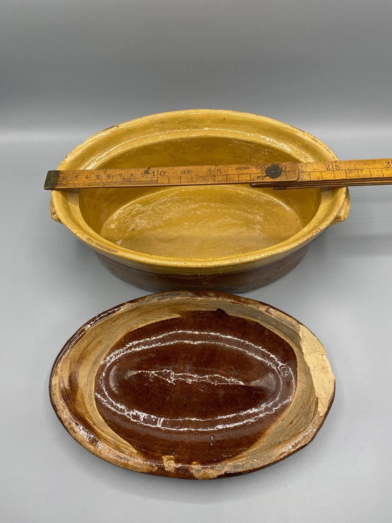 Glazed Earthenware Terrine with Lid – Vintage Regional Pottery – 27 cm – Plant pot (photo 3 of 4)