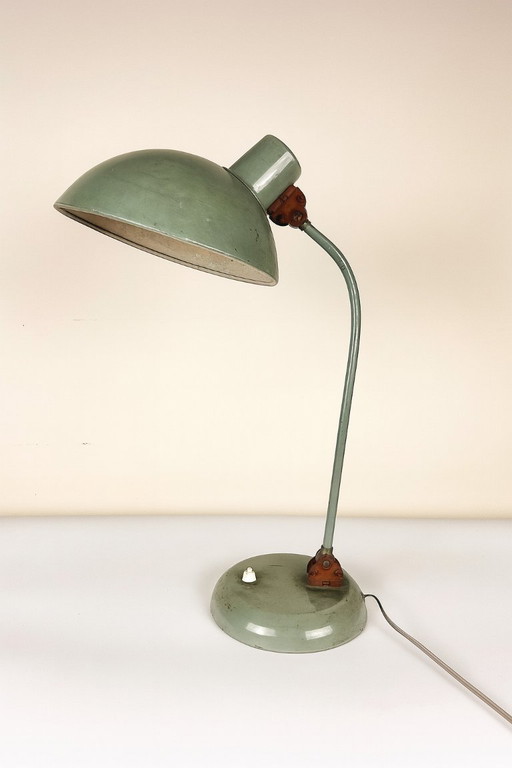 Vintage industrial desk lamp - green metal, XXL shade
