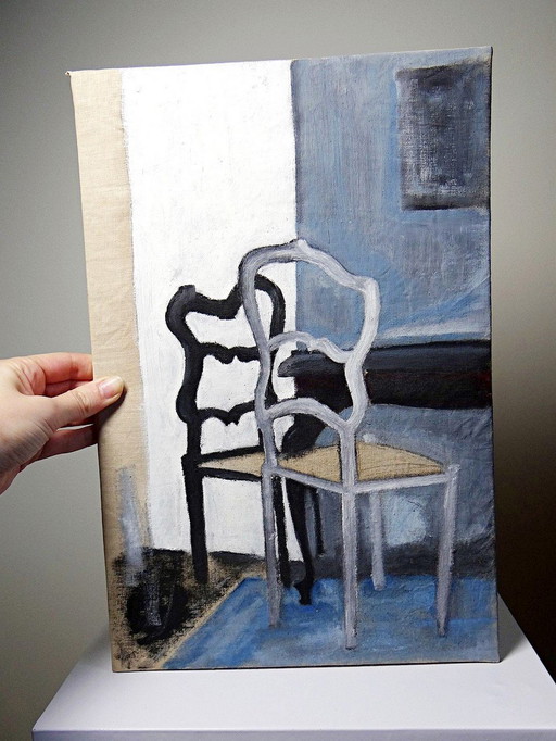 Petit Tableau Désuet Acrylique ou Huile sur Lin Vintage Non Signé