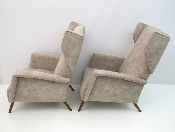 Image 1 of Paar Gio Ponti Mid Century Moderne Italiaanse fluwelen "Alata" Lounge Stoelen, 1950