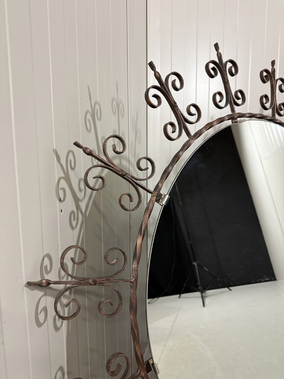 Image 1 of Very large round wrought iron wall mirror 1960's