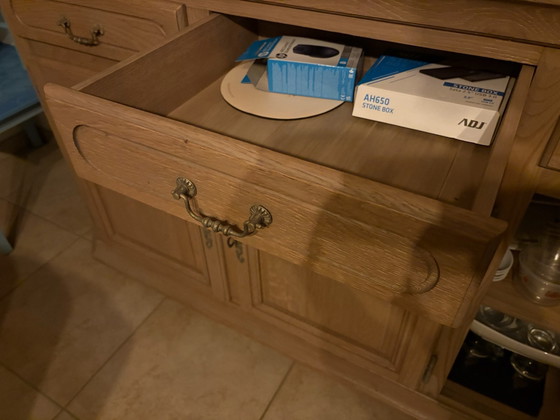 Beautiful sandblasted oak Sideboard and corner cabinet set – Glass, Metal (photo 5 of 10)