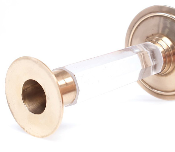 Image 1 of Vintage set kandelaren messing en lucite, 1970s