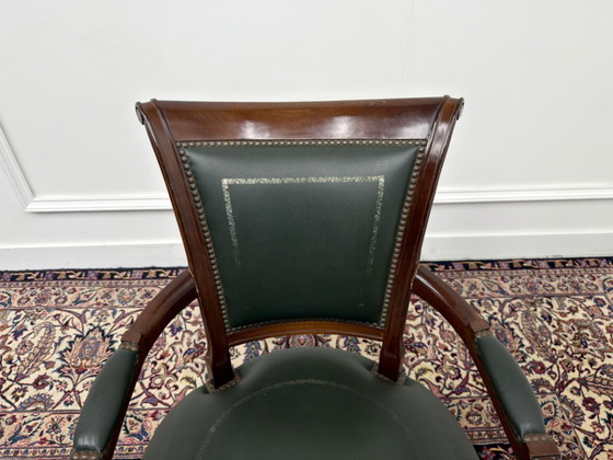 Classic English Chesterfield Office Chair Green Leather – Metal (photo 5 of 7)