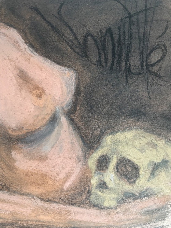 Image 1 of Gesigneerd pastel schilderij, symbool van leven en dood, "IJdelheid"