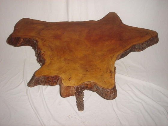 Image 1 of Mahogany table & rough stool 1970