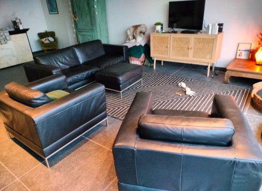 Black leather sofa set – Ikea, zithoek, rvs