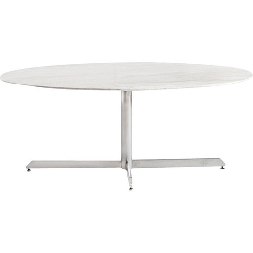 Vintage Roche Bobois table in metal and white marble by Florence Knoll, France 1960