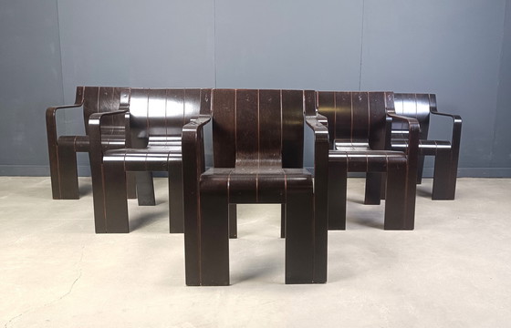 Image 1 of Ensemble de 6 chaises de salle à manger vintage en bandes par Gijs Bakker pour Castelijn, 1970