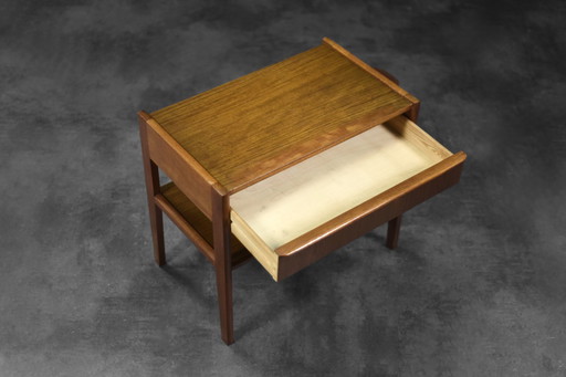 Vintage Mid-century Danish Modern Teak Thread Side Table with Wicker Basket, 1960s