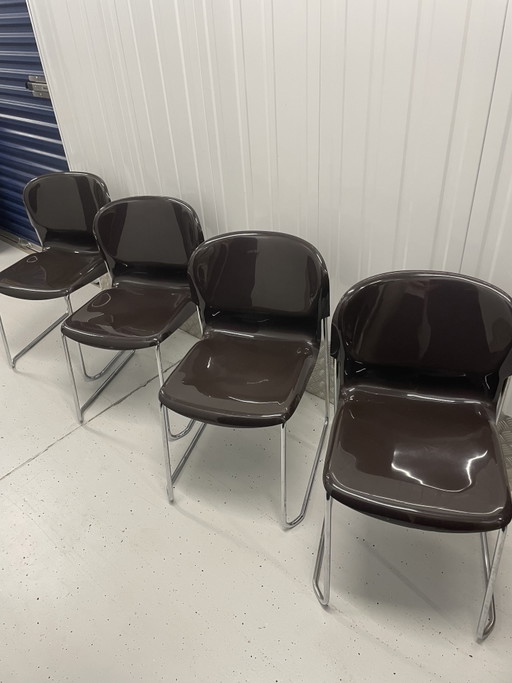 Gerd Lange, 4 sedie da pranzo vintage in cromo stile metà secolo – eetkamerstoelen, Chrome, Plastic