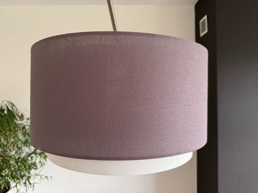 Stainless steel arc lamp with double lampshade, taupe-white