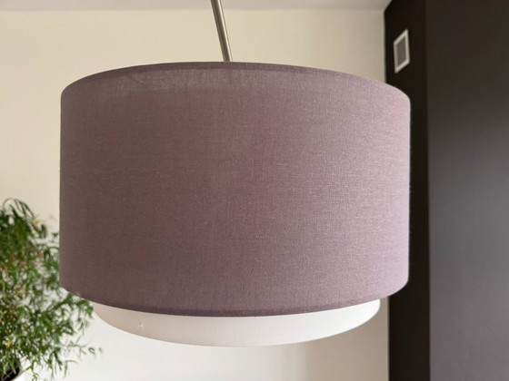 Image 1 of RVS Booglamp met  dubbele lampenkap taupe-wit