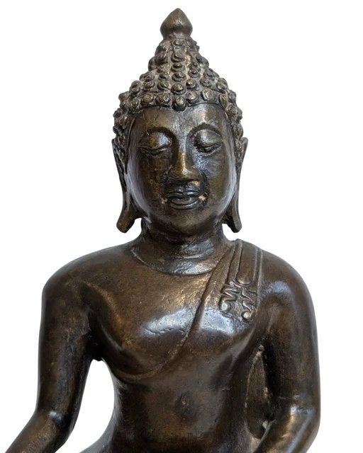 Antiek Bronzen Boeddhabeeld – Bhumisparsha Mudra – Beeldhouwkunst (photo 5 of 7)