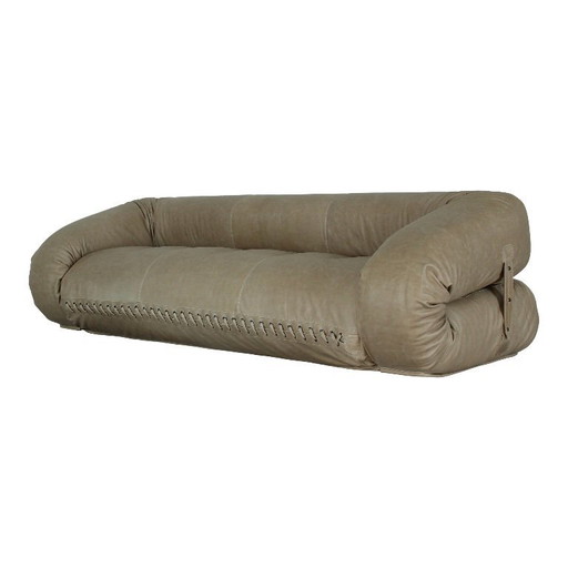 Three-seater "Anfibio" sofa bed in gray leather by Alessandro Becchi for Giovannetti, Italy, 1970s