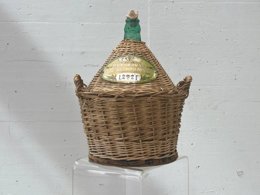 Italienischer Glasballon im Korbgeflecht, Mitte 20. Jahrhundert
