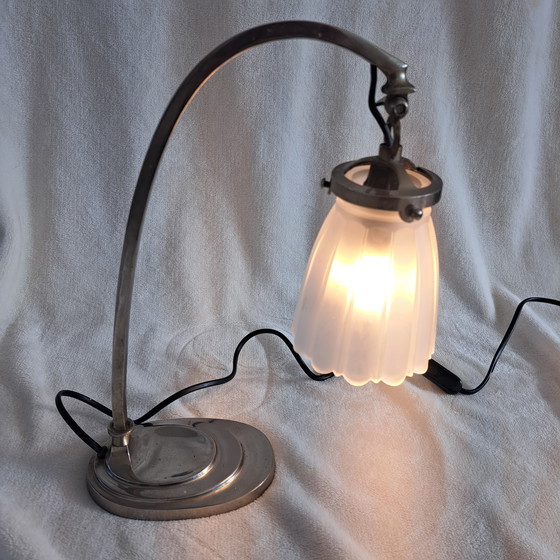 Image 1 of Art Deco Desk Lamp With Frosted Glass Tulip - 1930s Style