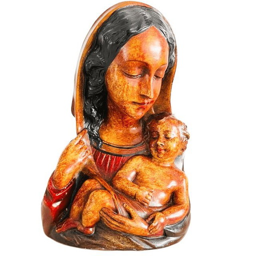 Vintage Italian Mary bust, deposited statue, 1960s