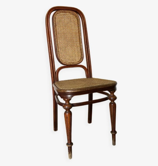 Antieke Thonet-stoel van gebogen hout en riet - Model nr. 32
