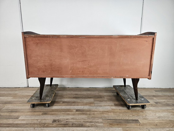 Image 1 of Jaren 50 ladekast met zes laden en glazen blad