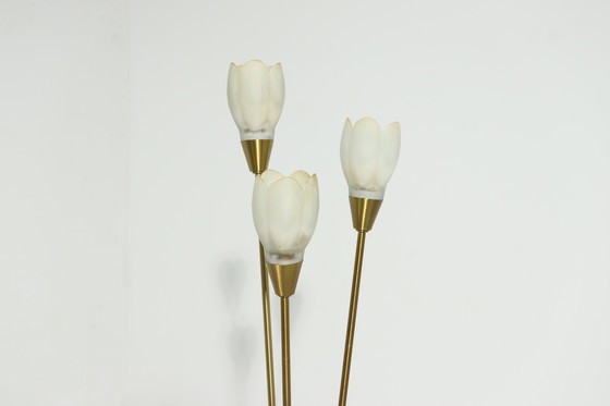 Image 1 of Tafellamp van geborsteld messing en glas, Duitsland, jaren 1970