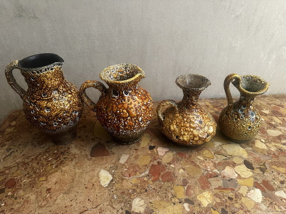 Image 1 of 4 60s Decorative Pitchers / Jugs - Honey Glazed Ceramic