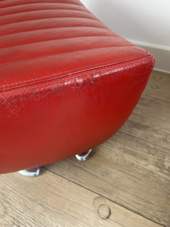 Image 1 of Leolux Balou Armchair Red Leather + Hocker