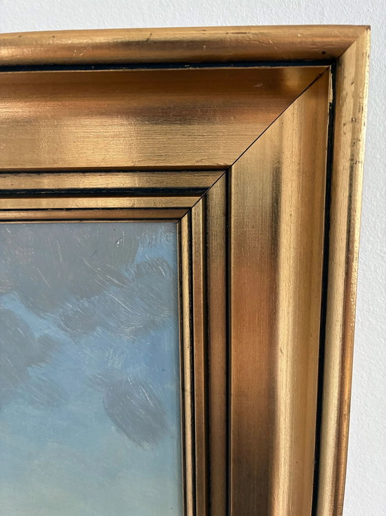 Image 1 of Peinture à l'huile originale vintage représentant une marine, signée, art de voilier