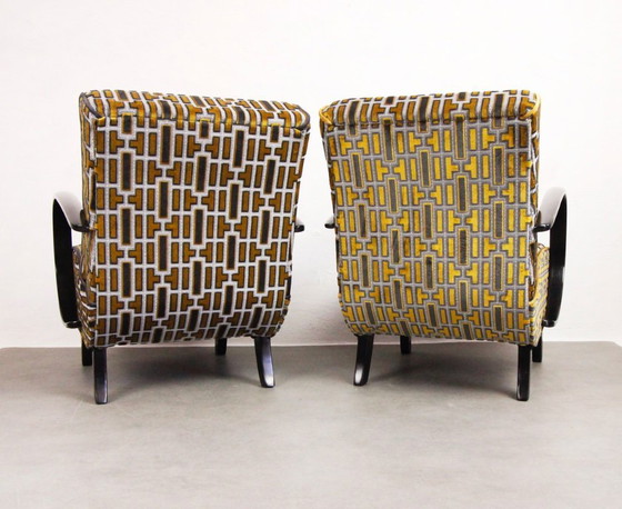 Image 1 of 2x Fauteuils "Gold Tetris" van Jindrich Halabala