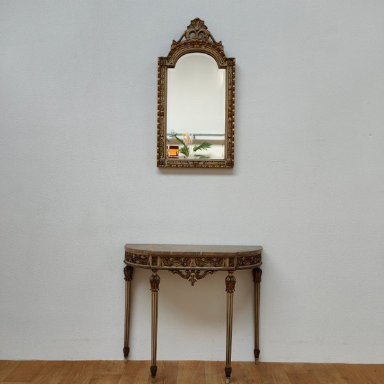 Image 1 of Mesa consola de pared, mesa auxiliar con tapa de mármol y espejo