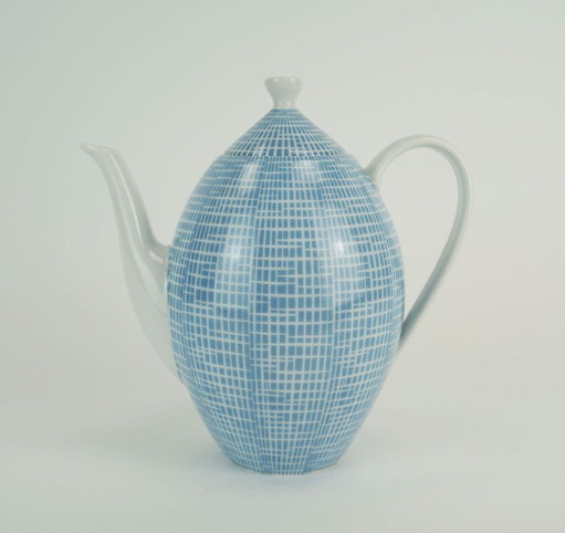Koffiepot Arzberg model 2000 Heinrich Löffelhardt 1954 blauw 1,4 liter