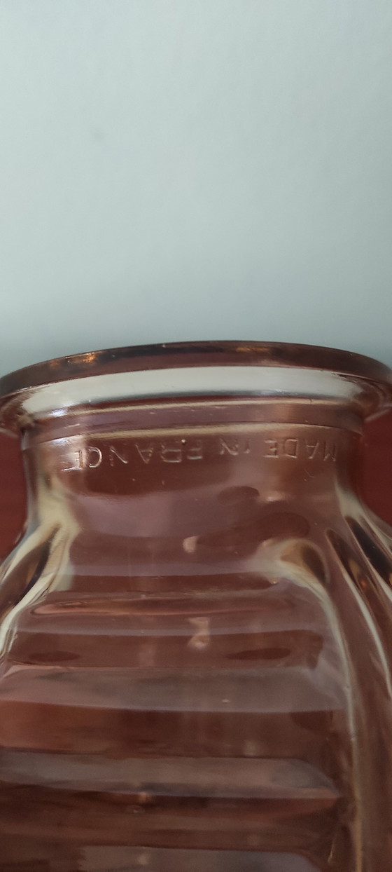 Image 1 of Set of 2 Vintage Art Deco Vases – Rosaline Pressed Glass – France, 1930s