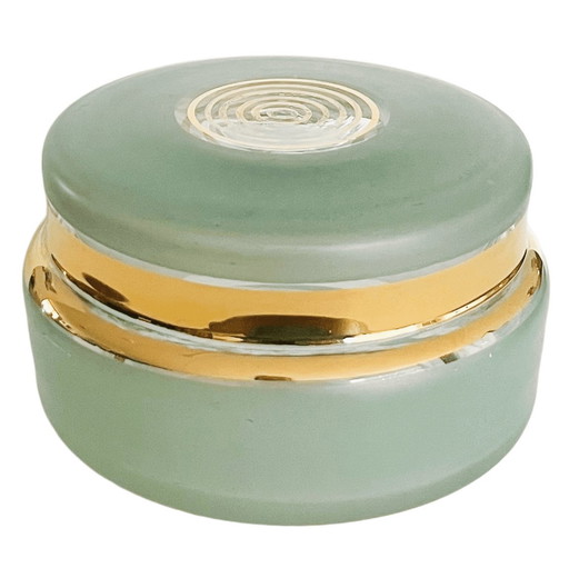 Scatola per gioielli Art Déco in vetro verde menta oro 1950