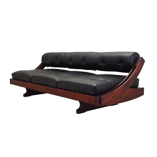 Black Leather Sofa, Italian Design, 1960s, Designer: Gianni Songia, Manufacturer: Sormani