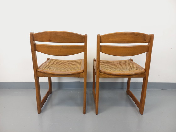 Image 1 of Paar vintage beukenhouten en rieten sledestoelen uit de jaren 70 en 80