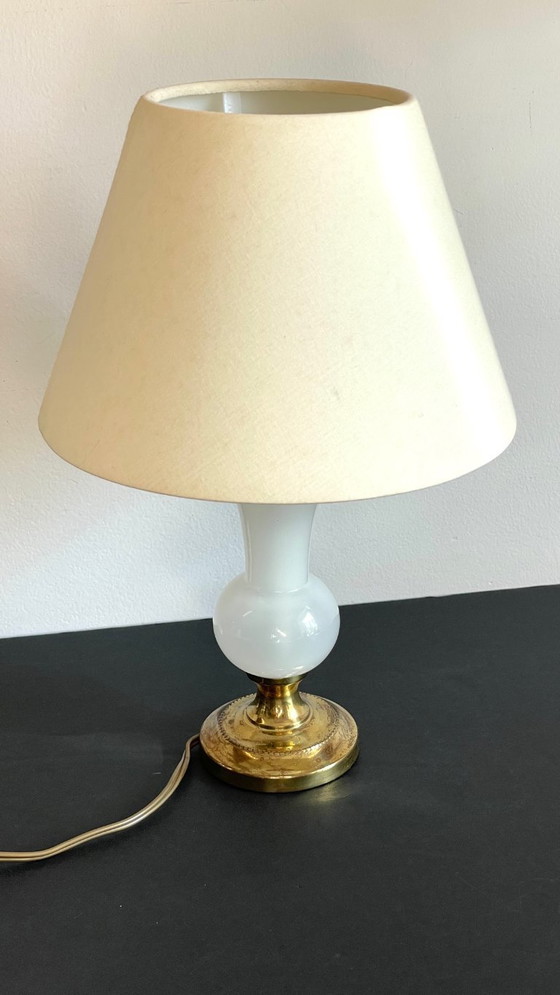 Image 1 of LAMPE Verre OPALIN et Laiton VINTAGE