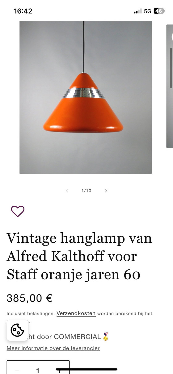 Image 1 of Abat-jour vintage Staff Leuchten laqué orange, modèle 5535/36 - conçu par Alfred Kalthoff