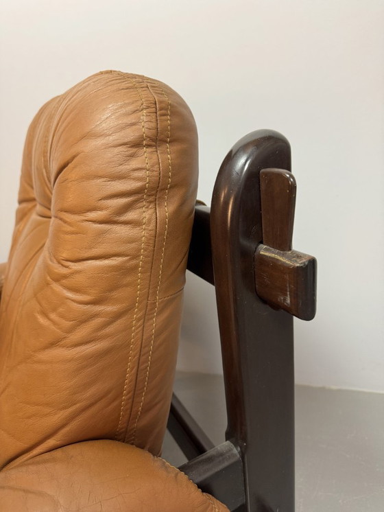 Image 1 of Mid-Century Brazilian Design Jean Gillon 'Rodeio' Lounge Chair in Cognac Leather Upholstery with Jacarandá Wooden Frame.