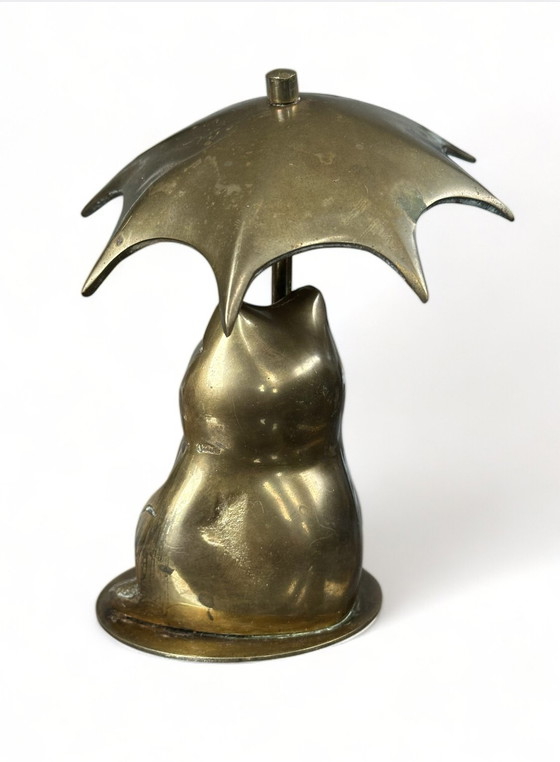 Image 1 of Vintage Frog Under Umbrella Brass Figure