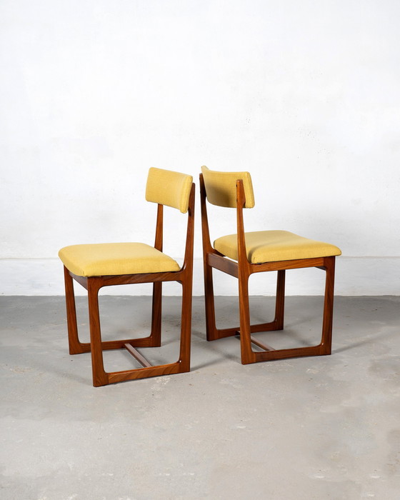Image 1 of 4x Dining Chairs Made of Afromosia and Mustard Fabric by A. Younger Ltd.
